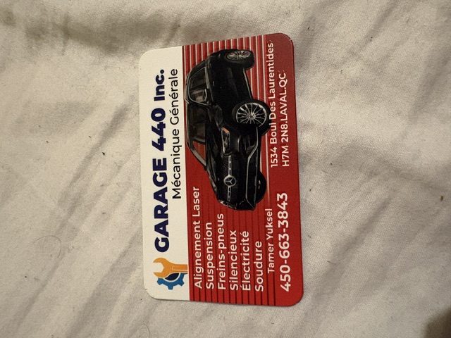Carte professionnelle originale de Garage 440 Inc.